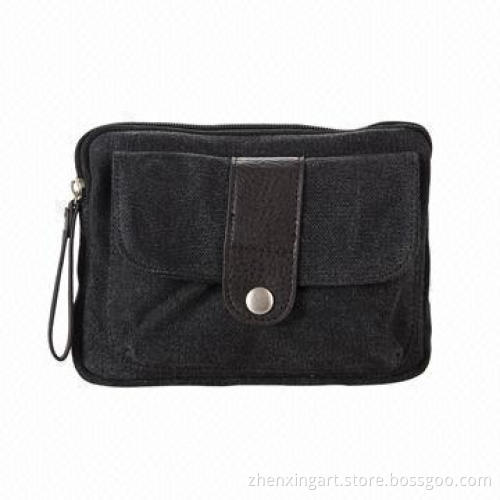 Canvas Waist Bag with Multi-pocket and PU trimming